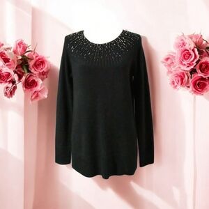 APT. 9 BLK. PULLOVER LONG SLEEVE SWEATER WITH DECORATIVE NECKLINE SIZE LARGE NWT